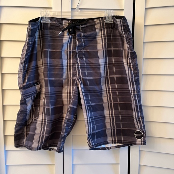 Oneill Board Shorts Mens 38 Surfing Trunks Multicolor Plaid Pocket. - Picture 1 of 7